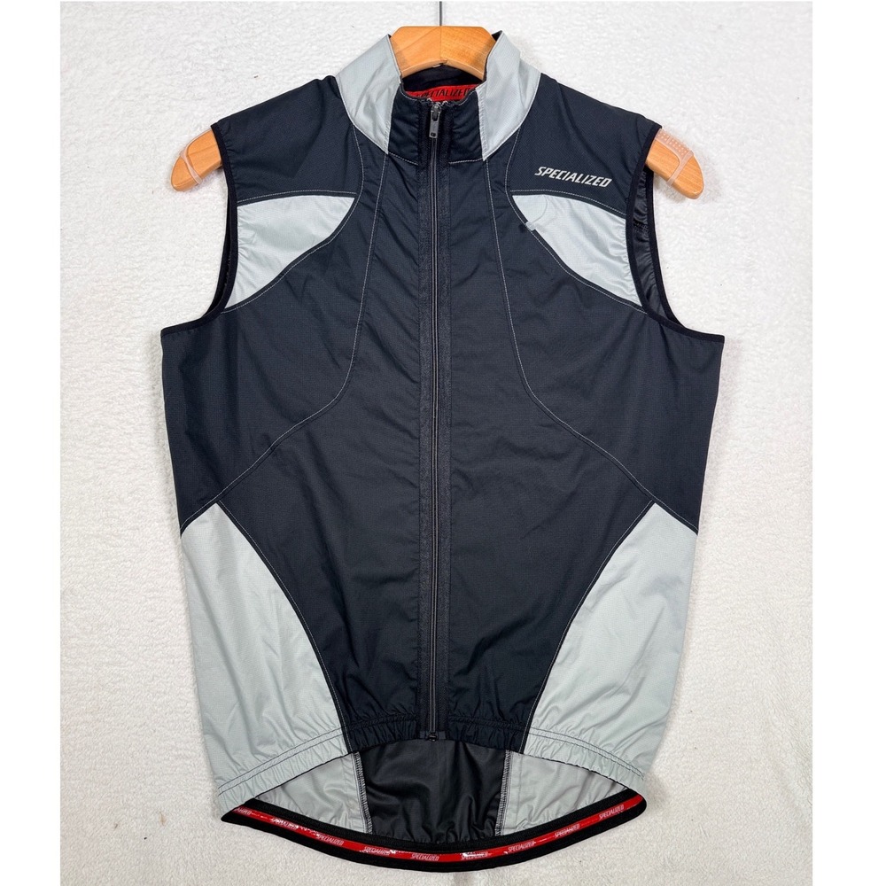 Specialized‎ Cycling Wind Vest Mens Full Zip Mesh Back Bicycle Gilet Black Grey
